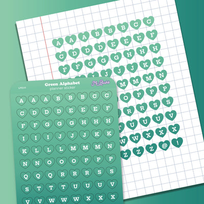 Green Alphabet Heart Planner Sticker