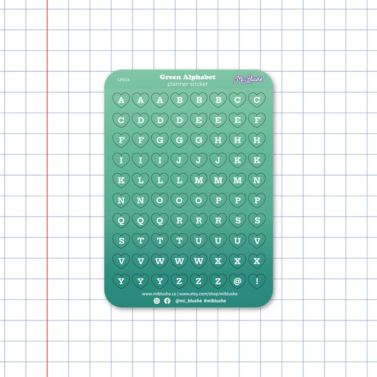 Green Alphabet Heart Planner Sticker