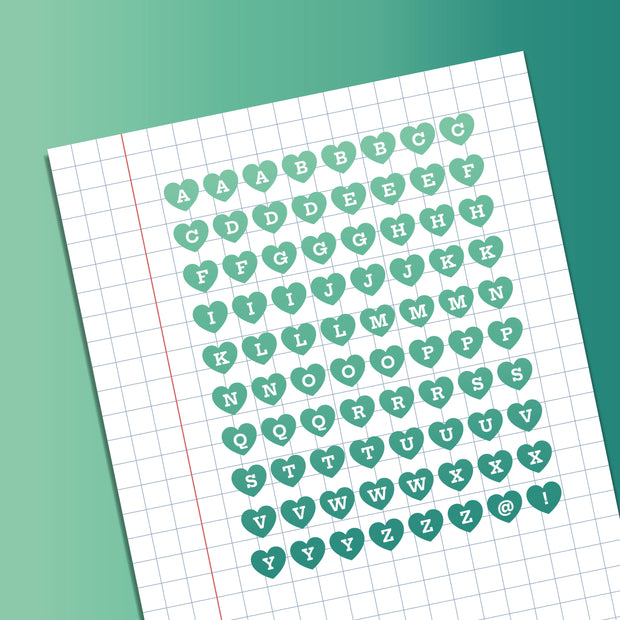 Green Alphabet Heart Planner Sticker