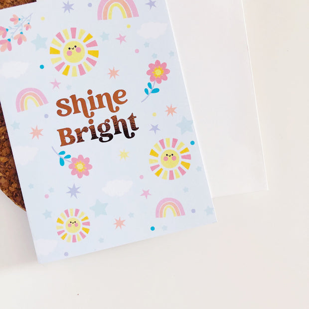 Shine Bright Rose Gold Blue Greeting Card