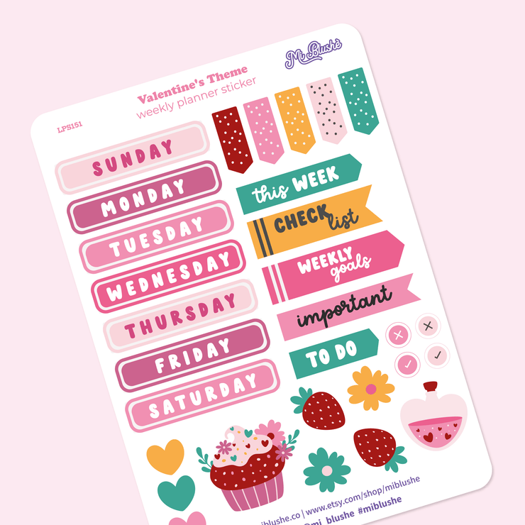 Valentine's Day Weekday Planner Stickers