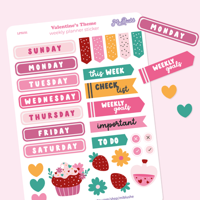 Valentine's Day Weekday Planner Stickers