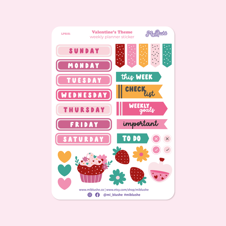 Valentine's Day Weekday Planner Stickers